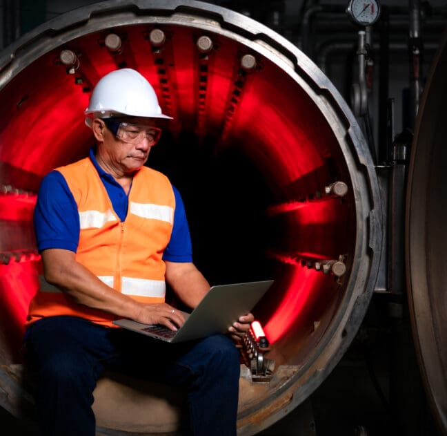 Engineer of the Mechanical Plant Conduct inspection of the sterilization machine tunnel. To check the working condition of the machine to be ready before starting the machine to work