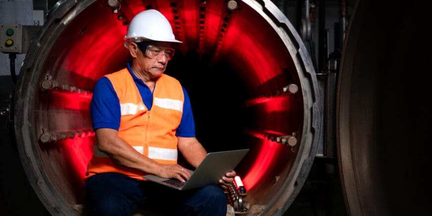Engineer of the Mechanical Plant Conduct inspection of the sterilization machine tunnel. To check the working condition of the machine to be ready before starting the machine to work